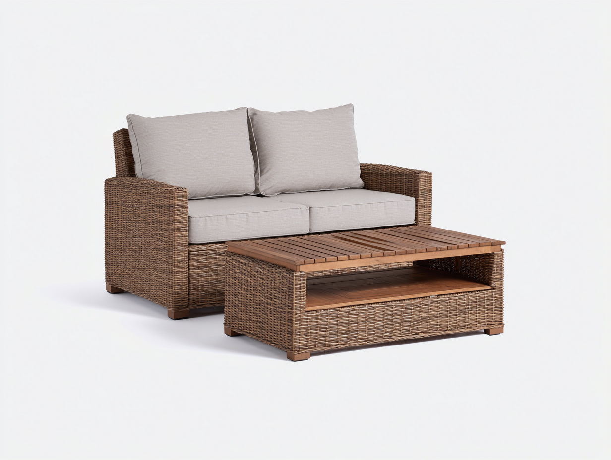 Canapé de jardin-résine tressée-bois-165x82x77 cm-naturel-gris clair-style moderne
