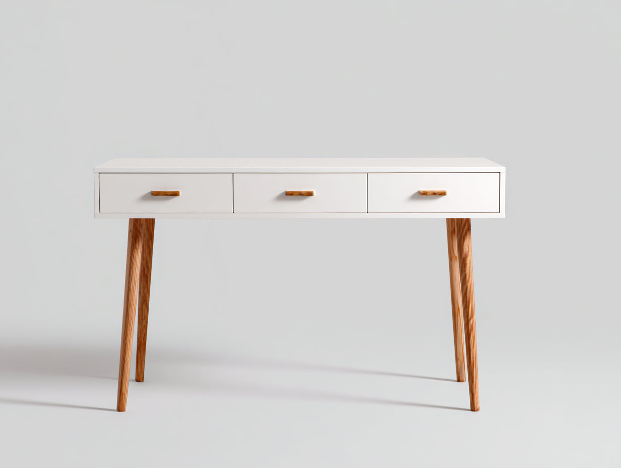 Bureau - Bois - 115x42x76 cm - Blanc-Bois naturel - Scandinave