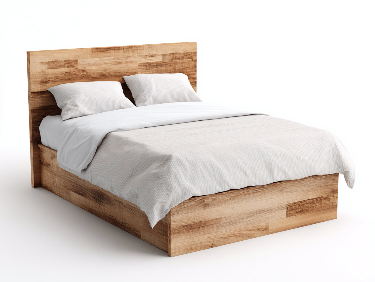 Lit double - Bois - 207x187x110 cm - Chêne naturel - Moderne