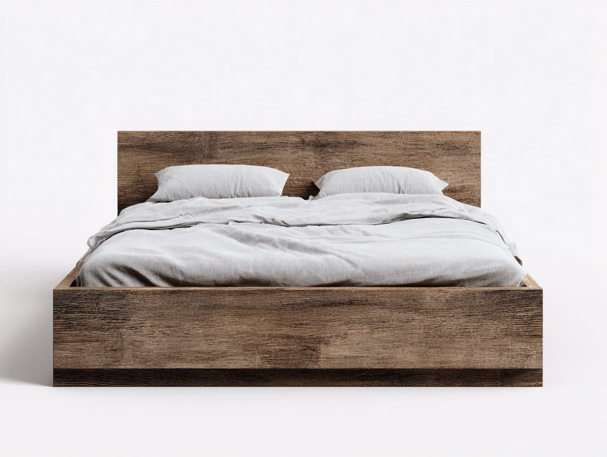 Lit double - Bois - 208x188x105 cm - Chêne foncé - Rustique moderne