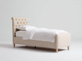 Lit simple - Tissu-Bois - 205x105x118 cm - Beige-Bois naturel - Classique moderne