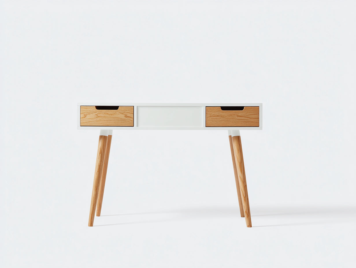 Bureau - Bois - 110x42x74 cm - Blanc-Bois naturel - Scandinave