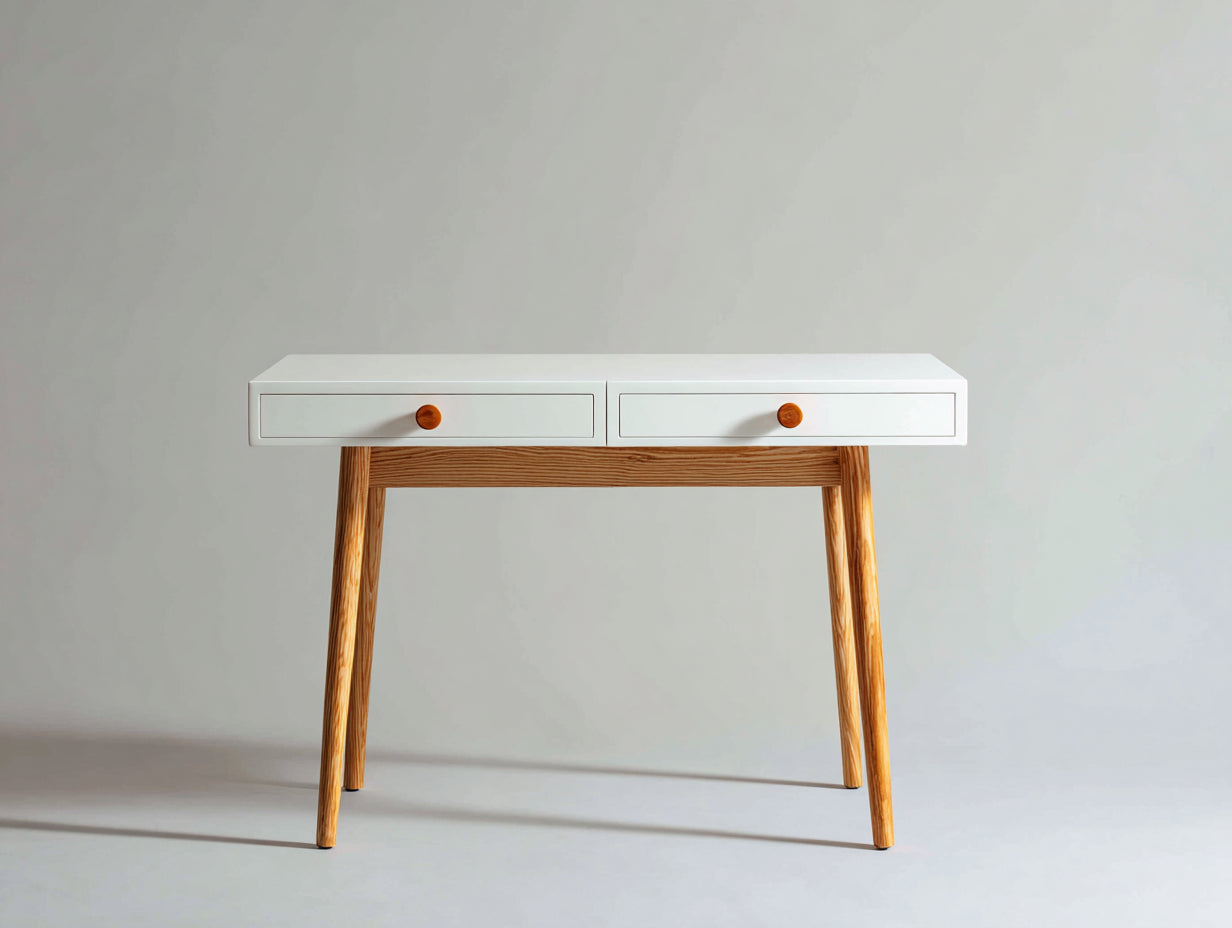 Bureau - Bois - 100x40x75 cm - Blanc-Bois naturel - Moderne