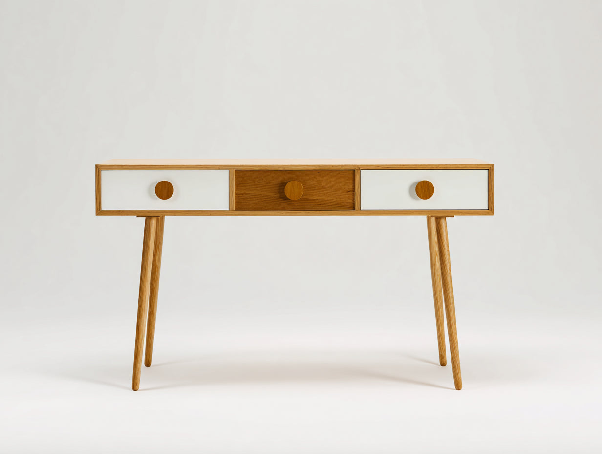 Bureau - Bois - 120x43x76 cm - Blanc-Bois naturel - Rétro
