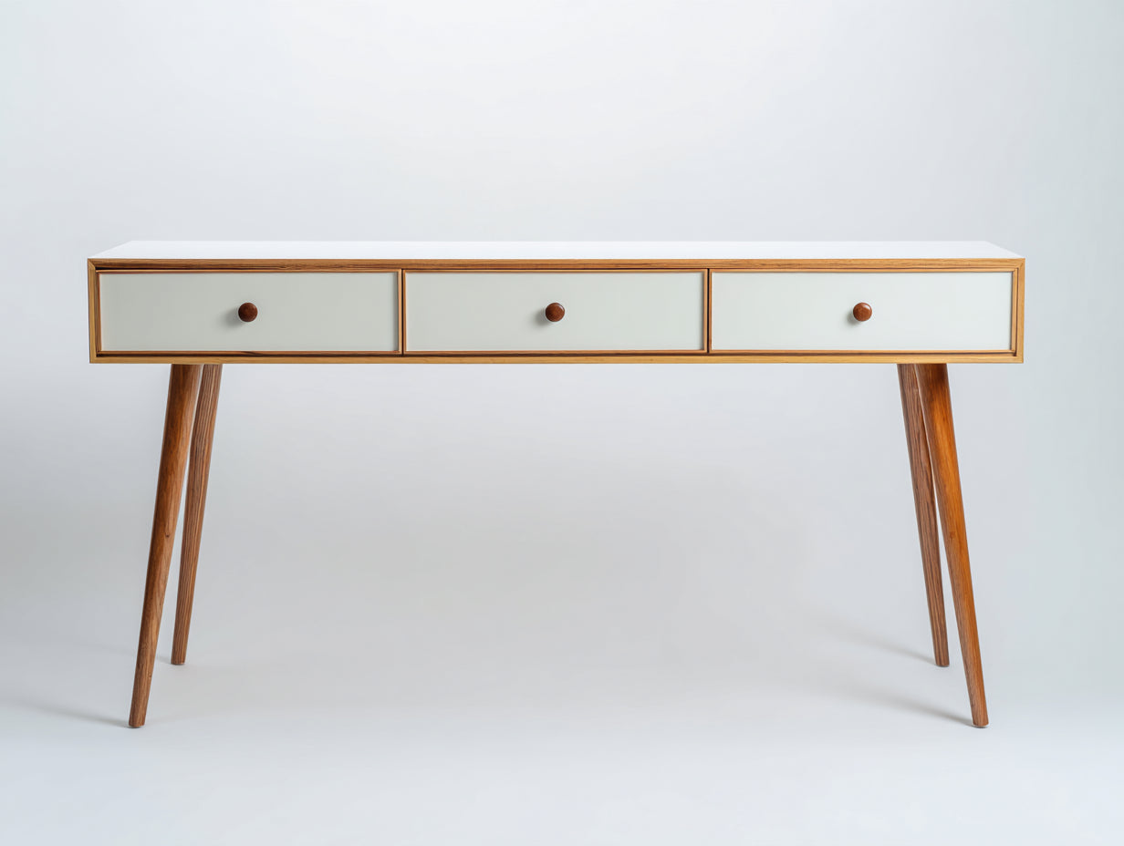 Bureau - Bois - 128x44x77 cm - Blanc-Bois naturel - Scandinave