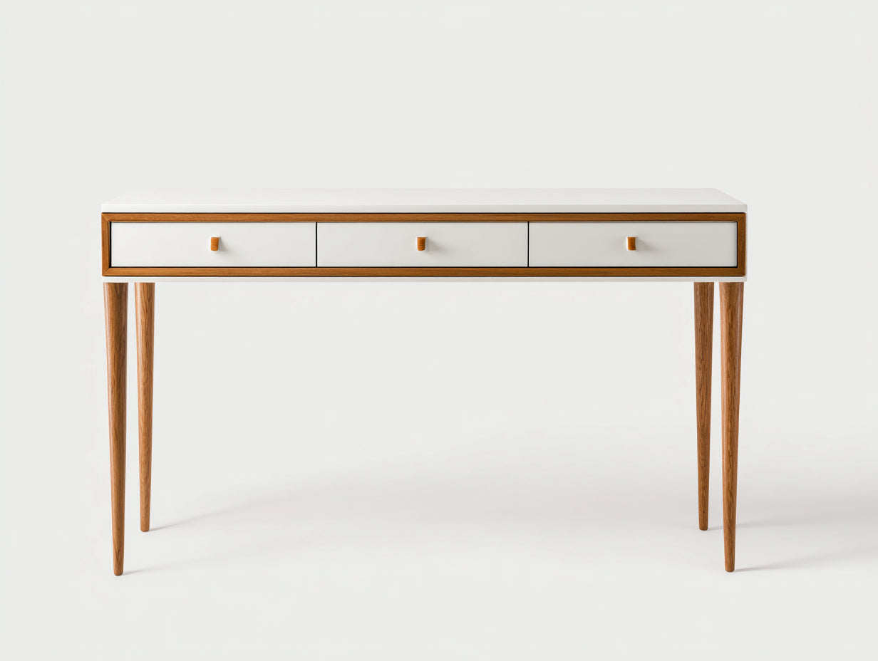 Bureau - Bois - 120x40x76 cm - Blanc-Bois naturel - Scandinave
