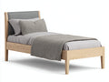 Lit simple - Bois-Tissu - 203x103x106 cm - Chêne clair-Gris - Naturel